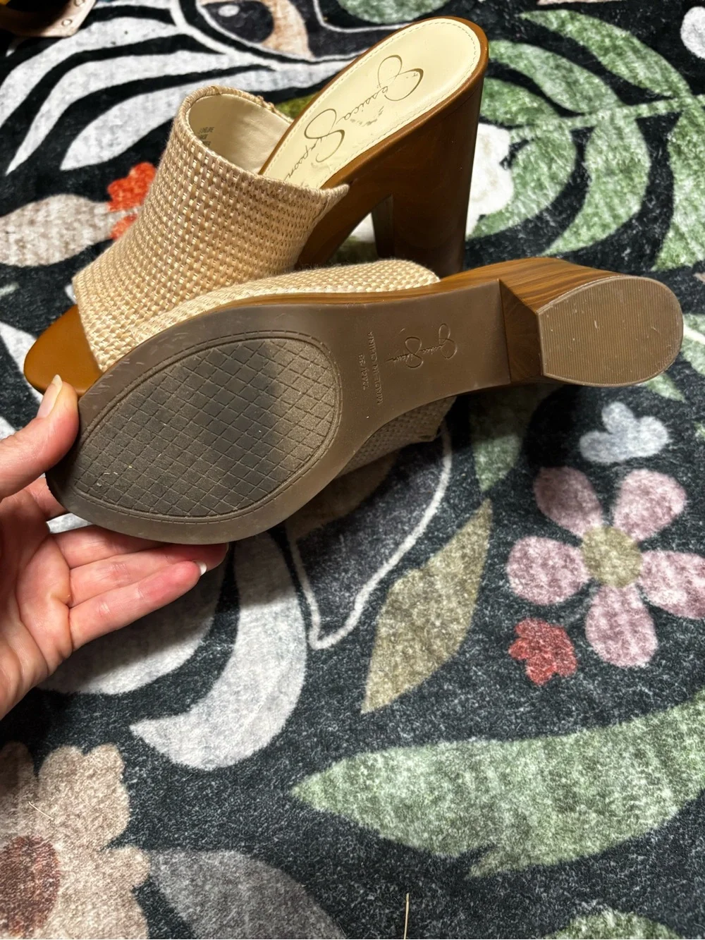 Jessica Simpson Beige Woven Platform Mule Heels
